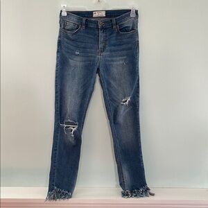 Free People Women's Blue Distressed Raw Hem Skinny Jeans, Size 27